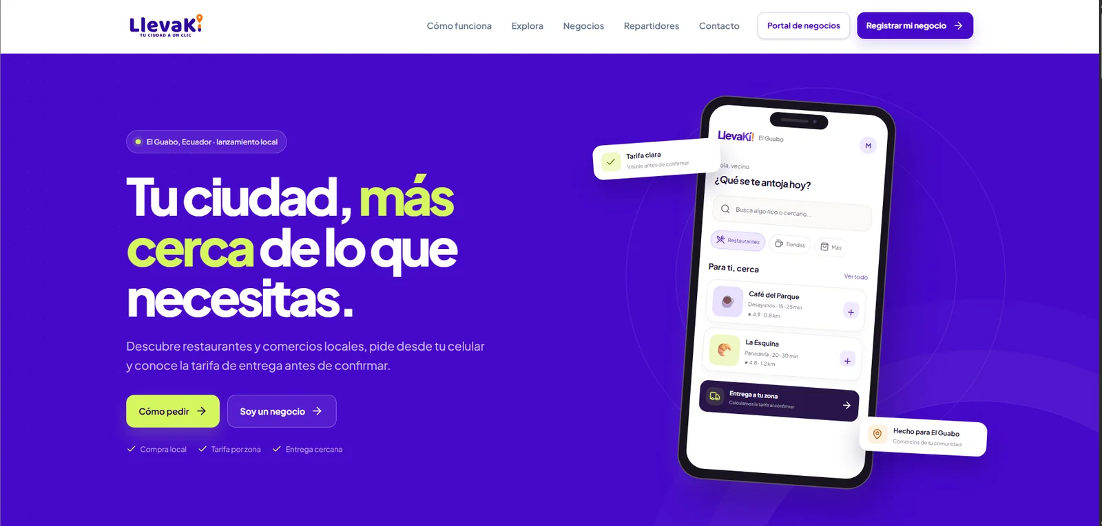 Página de LlevaKí con una muestra de la experiencia móvil de pedidos